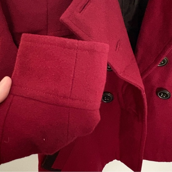 Boden Collared Wool-Blend Double Breasted Pea Coat Jacket Size 8 Red & Black - Picture 7 of 12